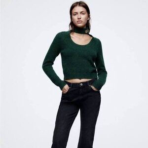 NWT zara green sweater with gold detail on neck size M